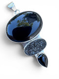 Black Onyx & Druzy Solid 925 Sterling Silver Pendant