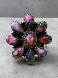 Flower Kingman Pink Dahlia Solid 925 Sterling Silver Ring ADJ