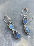 Double Labradorite faceted Solid 925 Sterling Silver Earrings