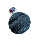 Rough Black Tourmaline & Garnet Solid 925 Sterling Silver Pendant