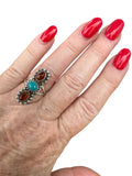 Baltic Amber & Kingman Turquoise Solid 925 Sterling Silver Ring 6