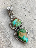 Double Sonoran Gold Turquoise Solid 925 Sterling Silver Pendant