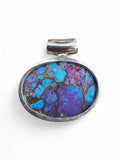 Kingman Purple & Blue Turquoise & Amethyst Solid 925 Sterling Silver Pendant