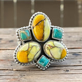 Kingman Honey Dahlia & Turquoise Solid 925 Sterling Silver Ring 10.5