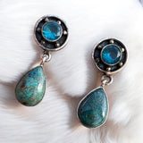 Chrysocolla & Blue Quartz Solid 925 Sterling Silver Earrings