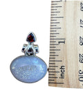 Angel Aura Druzy & Garnet Solid 925 Sterling Silver Pendant