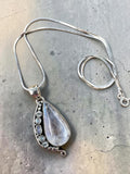 Rainbow Moonstone Solid 925 Sterling Silver Pendant with 18 inch chain necklace