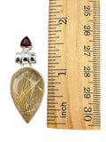 Gold Rutilated Quartz & Garnet Solid 925 Sterling Silver Pendant