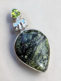 Star Galaxy Jasper & Peridot Solid 925 Sterling Silver Pendant