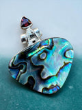 Abalone & Garnet Solid 925 Sterling Silver Pendant