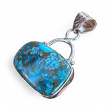 Kingman Blue Copper Turquoise Solid 925 Sterling Silver Pendant