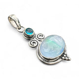 Aurora Opal & Blue Quartz Solid 925 Sterling Silver Pendant
