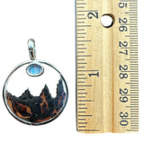 Fire Opal & Textured Mountain Design Pendant – Solid 925 Sterling Silver