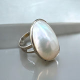 Mother of Pearl Solid 925 Sterling Silver Ring adjustable