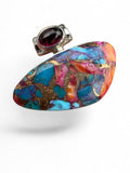 Kingman Pink Dahlia Turquoise & Garnet Solid 925 Sterling Silver Pendant