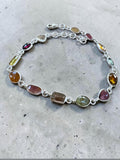 Multi Tourmaline Solid 925 Sterling Silver Bracelet