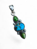 Kingman Blue and Green Turquoise Solid 925 Sterling Silver Pendant
