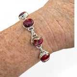 Kingman Red Rose Dahlia Solid 925 Sterling Silver Bracelet