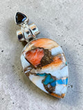 Kingman Turquoise & Spiny Oyster Solid 925 Sterling Silver Pendant