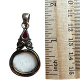 White Opal & Pink Tourmaline Solid 925 Sterling Silver Pendant