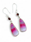 Pink Botswana Agate & Garnet Solid 925 Sterling Silver Earrings
