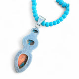 Kingman Turquoise & Spiny Oyster Solid 925 Sterling Silver Pendant Necklace