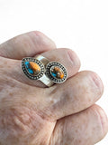 Kingman Turquoise & Spiny Oyster Solid 925 Sterling Silver Ring ADJ