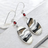Prairie Agate & Garnet Solid 925 Sterling Silver Earrings