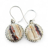 Crazy Lace Agate round Solid 925 Sterling Silver Earrings