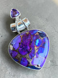 Kingman Purple Turquoise & Amethyst Solid 925 Sterling Silver Pendant
