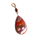 Kingman Pink Dahlia Turquoise & Garnet Solid 925 Sterling Silver Pendant