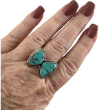 Butterfly Carved Tibetan Turquoise Solid 925 Sterling Silver Ring 10