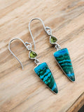 Malachite Azurite & Peridot Solid 925 Sterling Silver Earrings