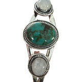 Tibetan Turquoise & Moonstone Solid 925 Sterling Silver Cuff Bracelet