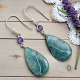 Chrysocolla & Amethyst Solid 925 Sterling Silver Earrings