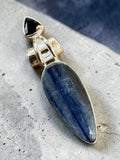 Blue Kyanite & Onyx Solid 925 Sterling Silver Pendant