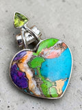 Kingman Blue, Green & Purple Turquoise Solid 925 Sterling Silver Pendant