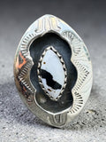 White Buffalo Shadow Box Solid 925 Sterling Silver Ring 7