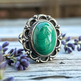 Malachite Solid 925 Sterling Silver Ring 7.5