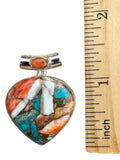 Kingman Turquoise & Spiny Oyster Solid 925 Sterling Silver Pendant