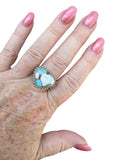Heart Kingman Blue Ice Dahlia Solid 925 Sterling Silver Ring 9