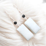 White Opal & Black Onyx Solid 925 Sterling Silver Earrings
