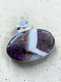 Chevron Amethyst & Moonstone Solid 925 Sterling Silver Pendant