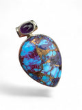 Kingman Purple & Blue Turquoise & Amethyst Solid 925 Sterling Silver Pendant