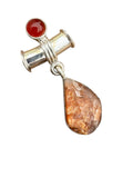 Rough Sunstone & Carnelian Solid 925 Sterling Silver Pendant