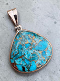 Kingman Blue Copper Turquoise Solid 925 Sterling Silver Pendant