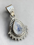 Faceted Rainbow Moonstone Solid 925 Sterling Silver Pendant