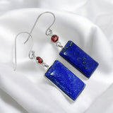 Blue Lapis & Garnet Solid 925 Sterling Silver Earrings