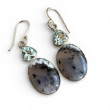 Dendritic Opal & Blue Topaz Solid 925 Sterling Silver Earrings