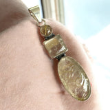 Gold Rutilated Quartz Solid 925 Sterling Silver Pendant